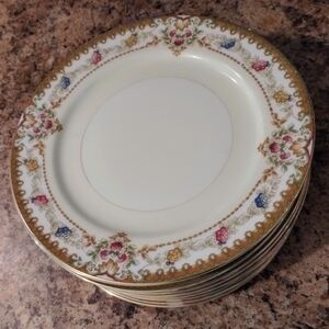 (10) Vintage Meito China Fantasy Floral 7.75" Plates w/ Gold Trim, Made in Japan